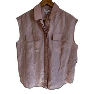 Nordstrom‎ Sleeveless Button-Up Top Utility Pockets Pink Smoke Size S